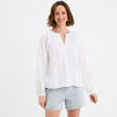 Blouse manches ballons brodées blanc femme