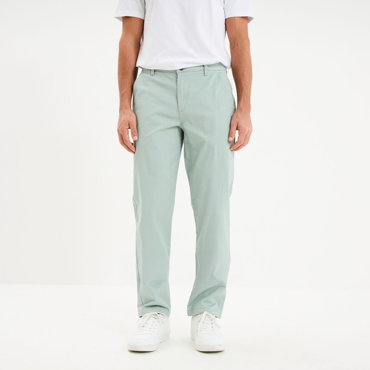 Pantalon chino droit stretch vert pastel homme