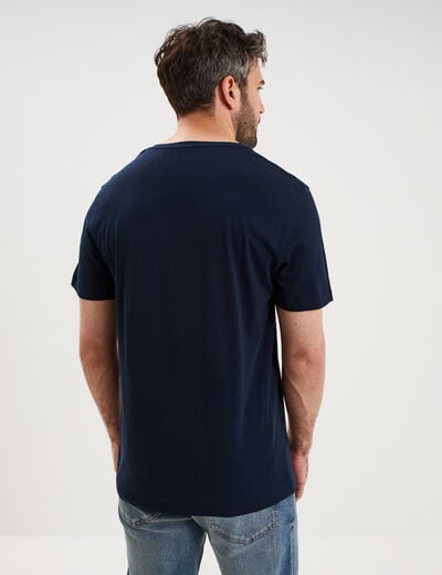 T-shirt manches courtes col tunisien bleu marine homme