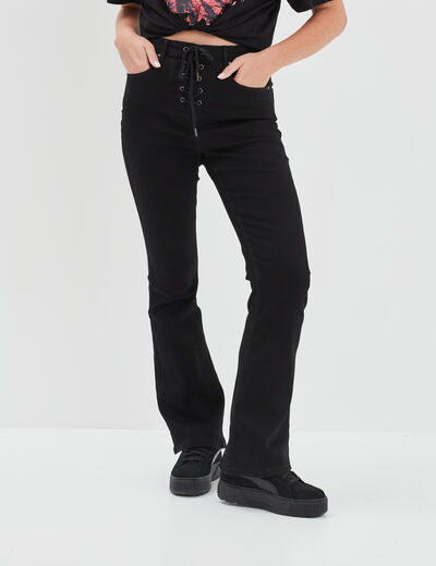 Pantalon flare avec lacets denim noir femme