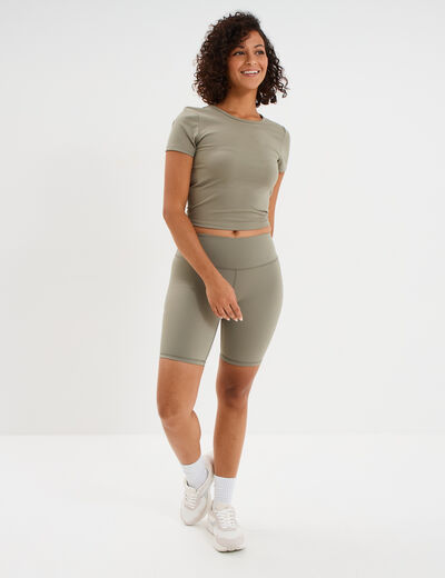 T-shirt de sport court ajust&eacute; vert kaki femme