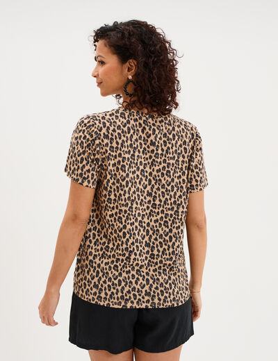 T-shirt manches courtes m&eacute;lange lin beige clair femme