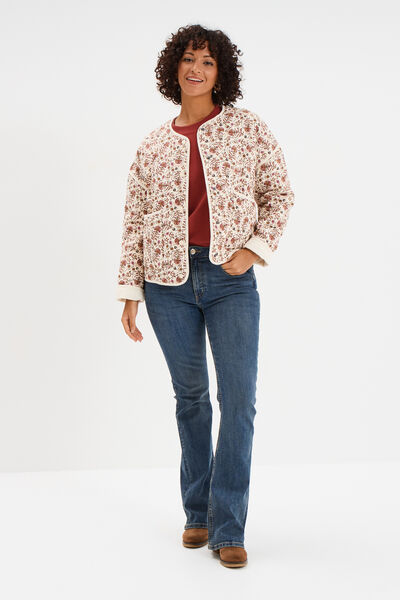 Veste matelass&eacute;e col rond coton blanc femme
