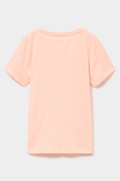 T-shirt col rond manches courtes orange fluo fille