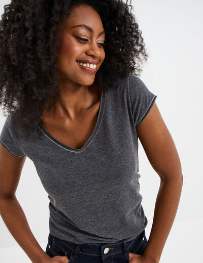 T-shirt manches courtes gris foncé femme