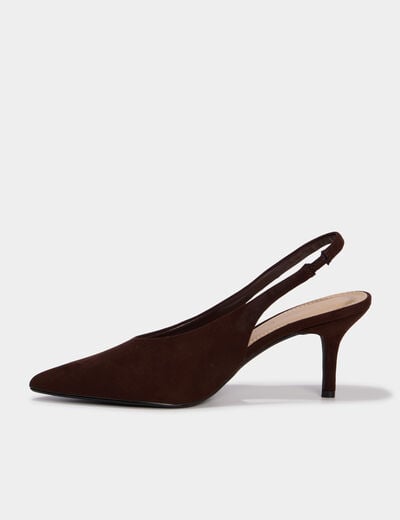 Escarpins slingback &agrave; talons aiguilles marron fonc&eacute; femme