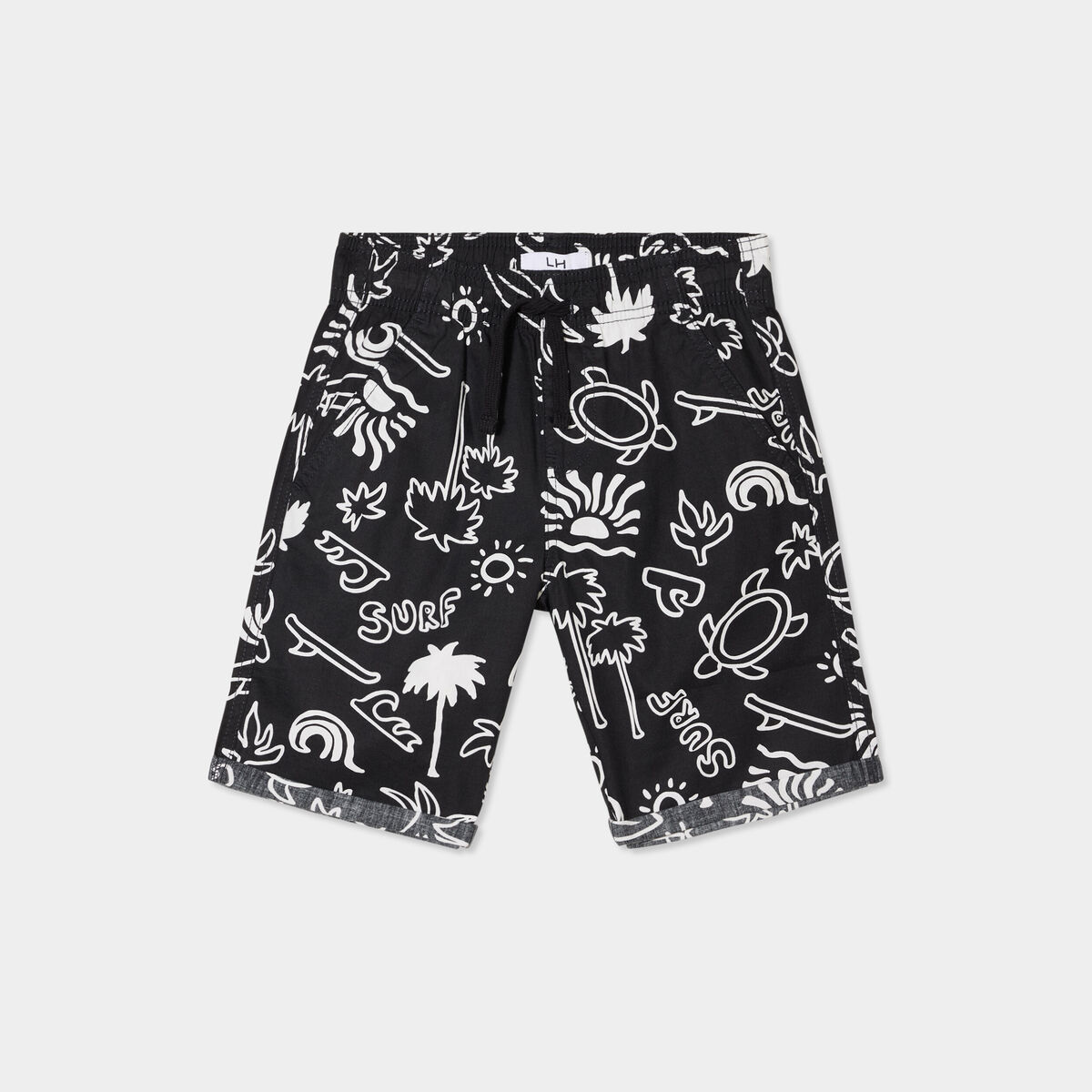 Short bermuda droit taille &eacute;lastiqu&eacute;e noir gar&ccedil;on