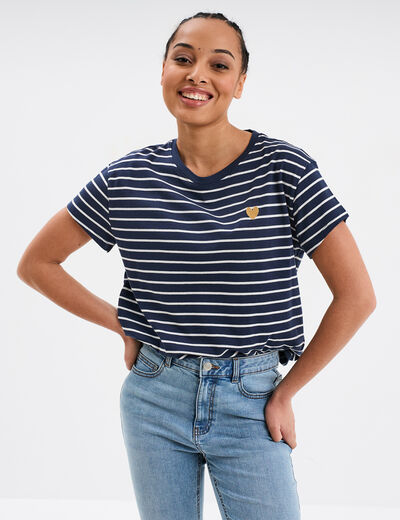 T-shirt manches courtes coton ecru femme