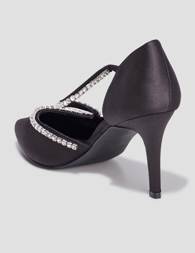 Escarpins brides à strass pied large noir femme