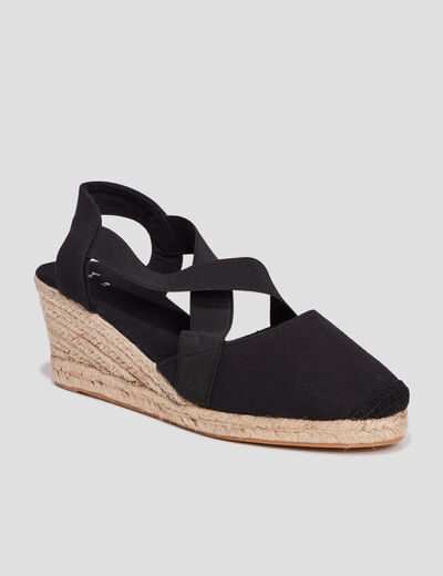 Sandales espadrilles compens&eacute;es noir femme