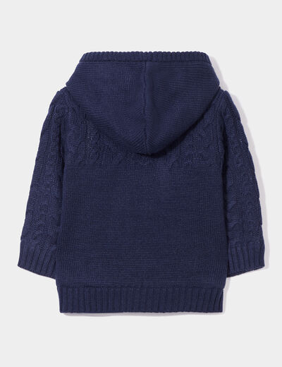 Gilet doublé à capuche et torsades bleu marine bébé garçon