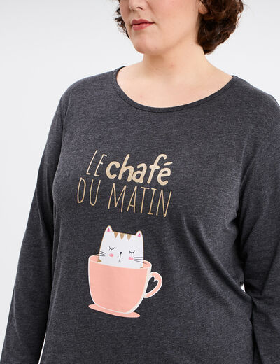 Chemise de nuit manches longues coton gris foncé femme grande taille