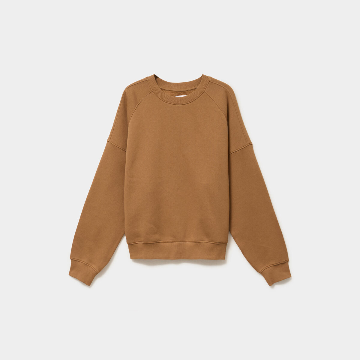 Sweat col rond oversize manches longues marron clair femme