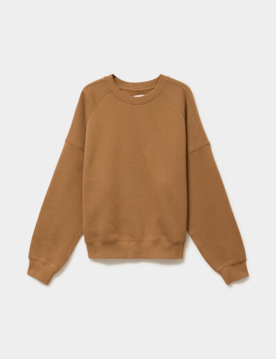 Sweat col rond oversize manches longues marron clair femme