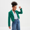 Veste courte tweed col tailleur vert femme