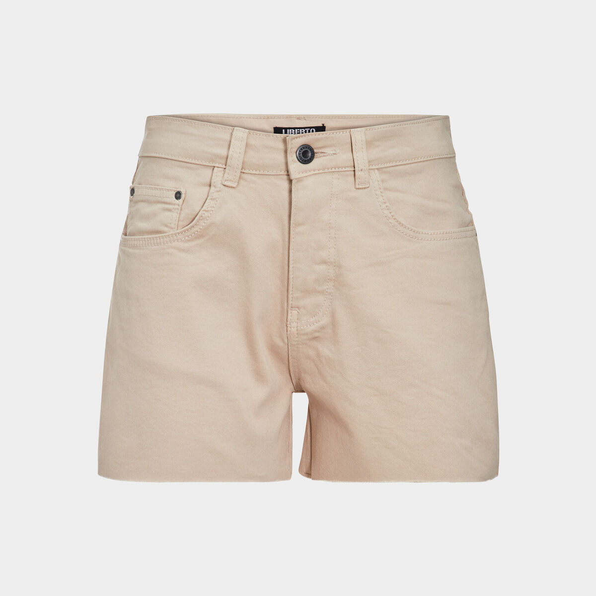 Short ajusté taille haute bords francs beige femme