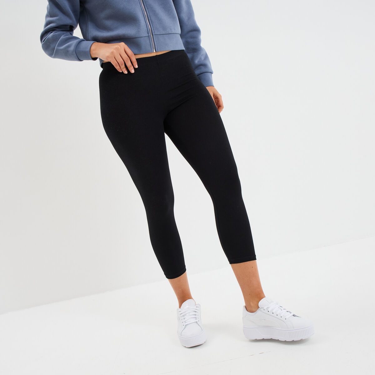 Legging 7/8 &egrave;me taille &eacute;lastiqu&eacute;e noir femme