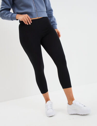 Legging 7/8 &egrave;me taille &eacute;lastiqu&eacute;e noir femme