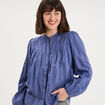 Blouse droite col tunisien coton bleu gris femme