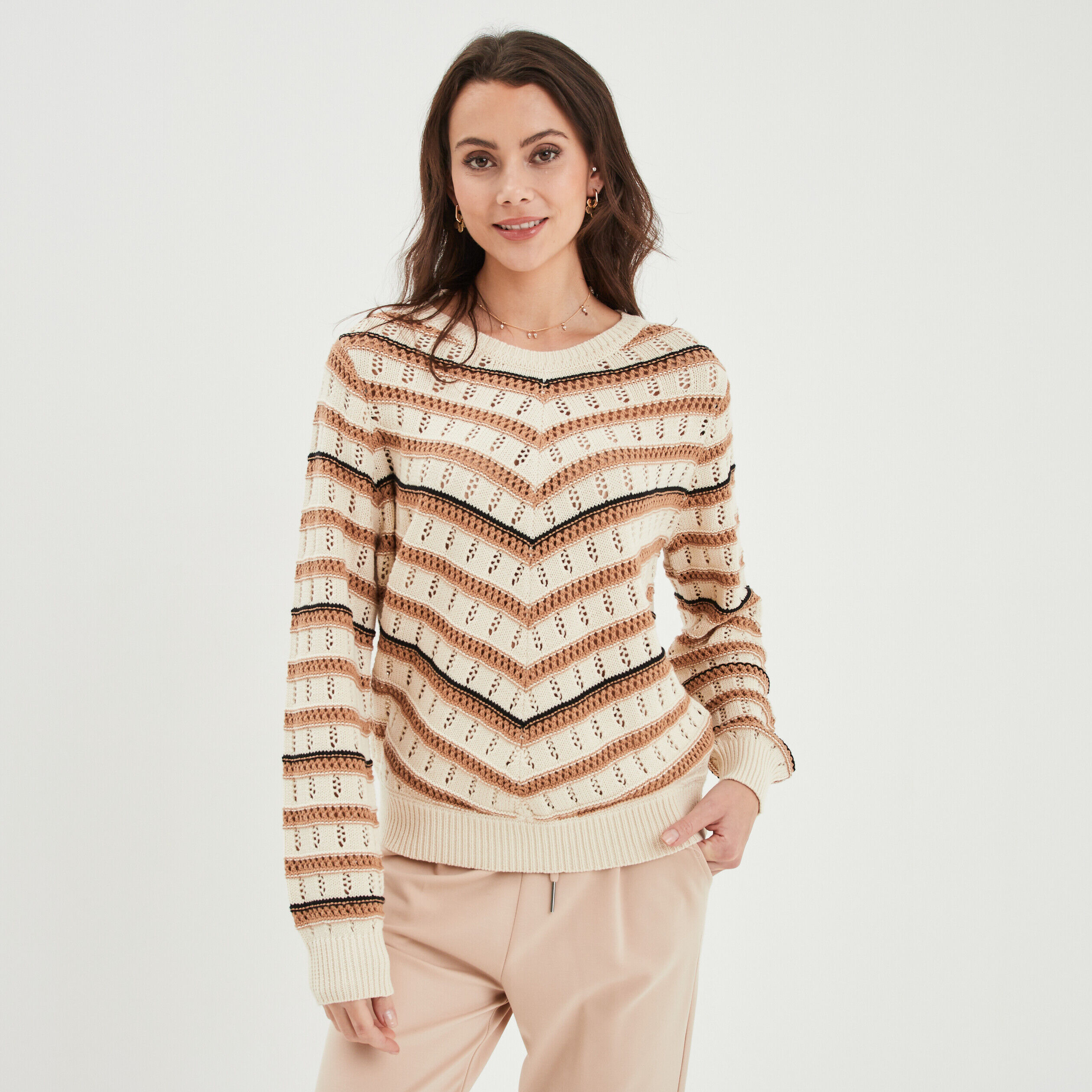 Pull ajouré col rond Liberto ivoire femme LIBERTO