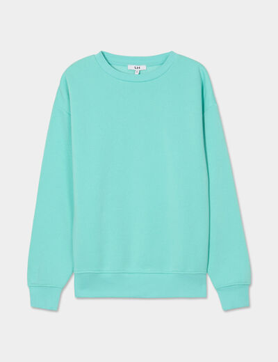 Sweat col rond manches longues bleu turquoise femme