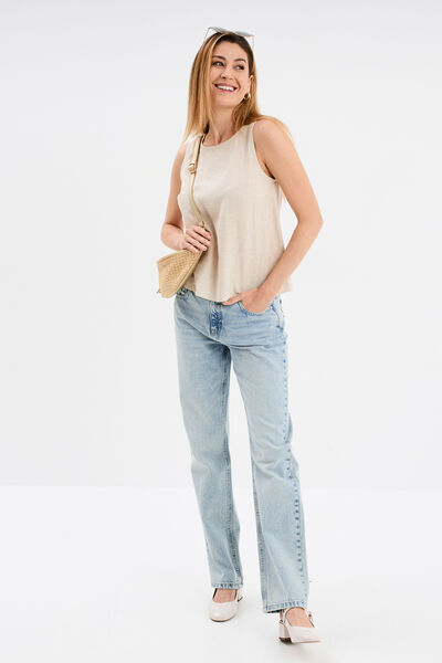 Blouse sans manches lin m&eacute;lang&eacute; beige femme