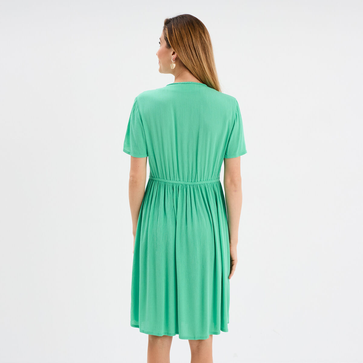 Robe col en V détails tressés vert menthe femme
