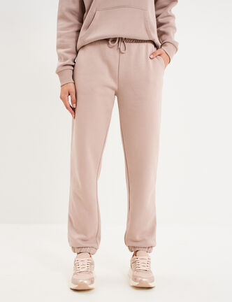 Pantalon jogging droit molleton marron clair femme
