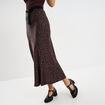 Jupe effet satin midi évasée marron foncé femme