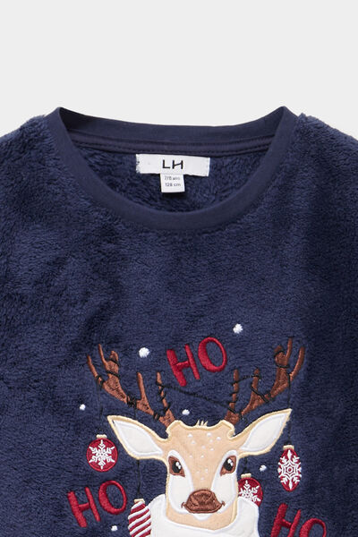 Ensemble pyjama No&euml;l en velours bleu marine gar&ccedil;on