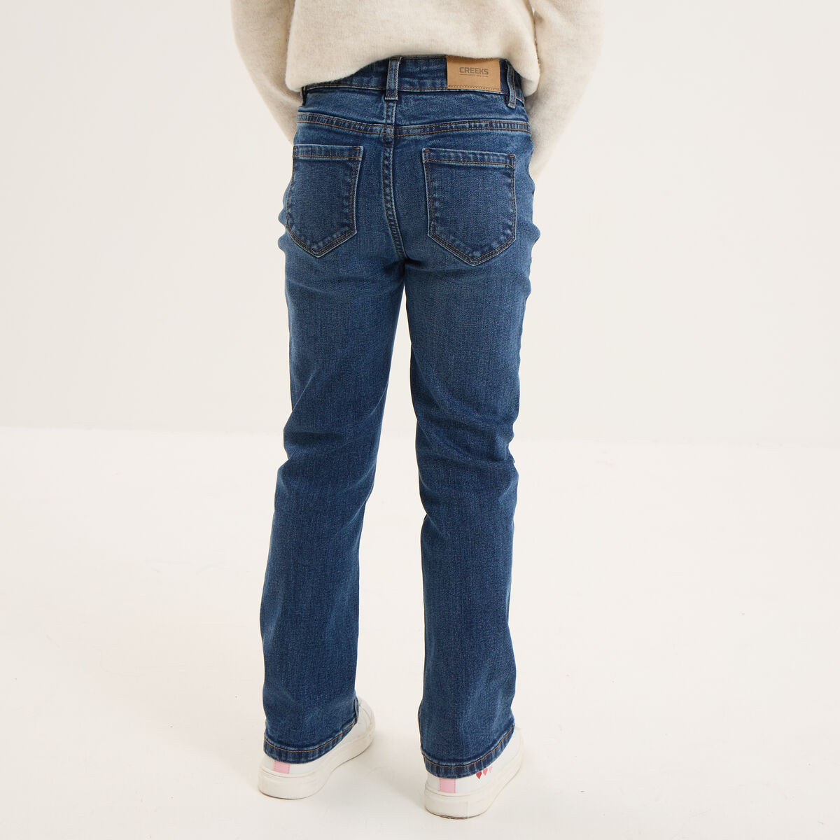Jean flare poches plaqu&eacute;es bleu fonc&eacute; fille