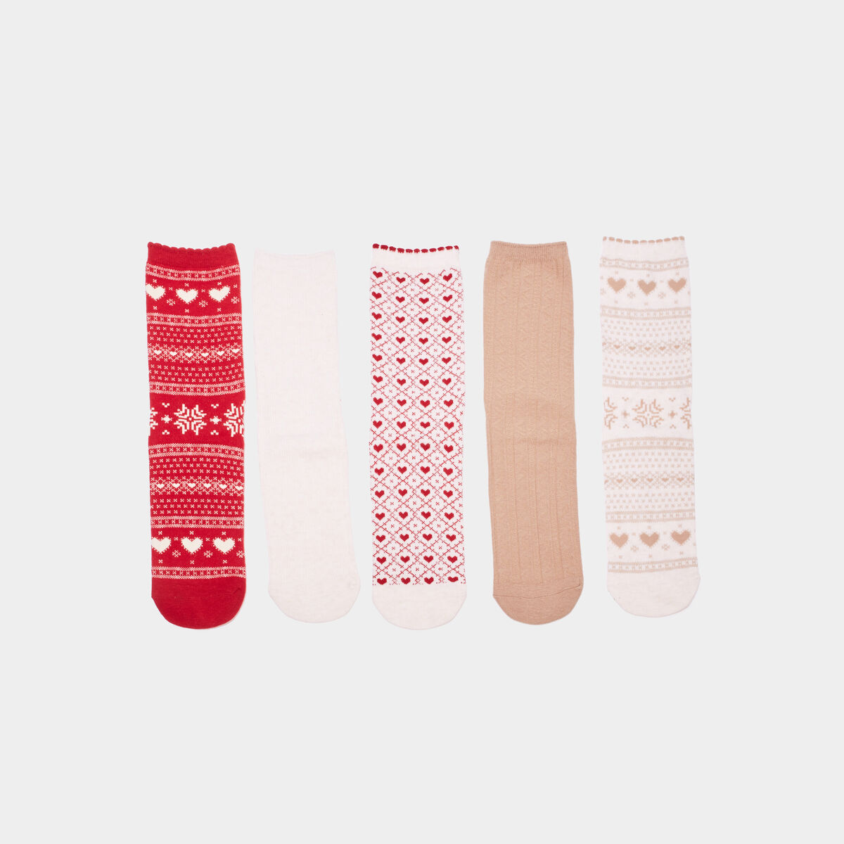 Lot 5 paires de chaussettes jacquard rouge femme