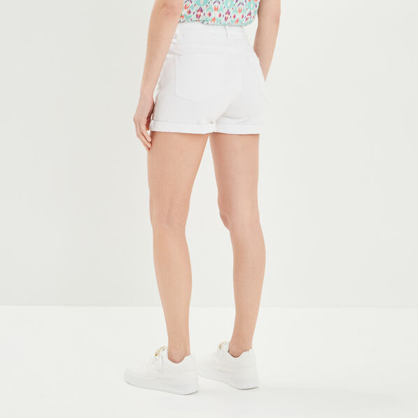 Short skinny 5 poches en jean blanc femme