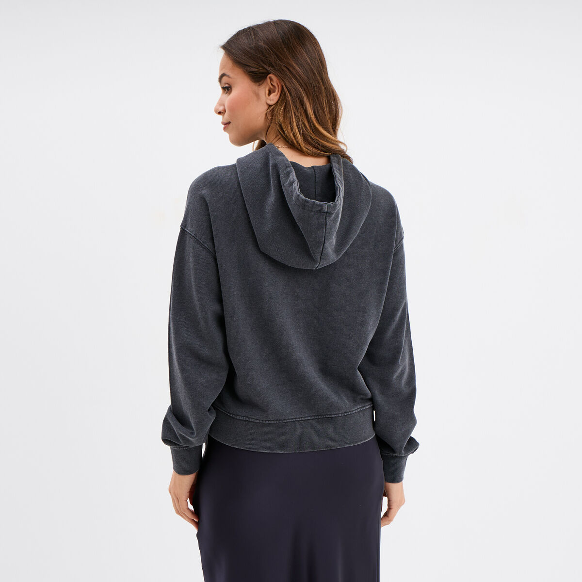 Sweat &agrave; capuche hoodie coton gris fonc&eacute; femme