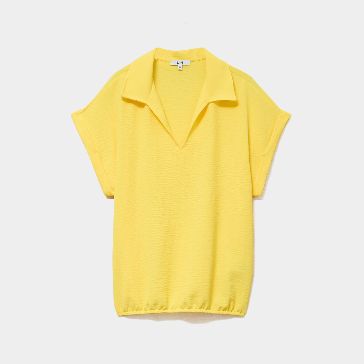 Blouse manches courtes effet boule jaune clair femme