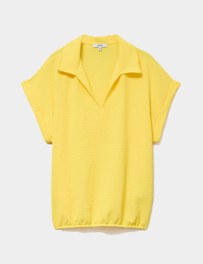 Blouse manches courtes effet boule jaune clair femme