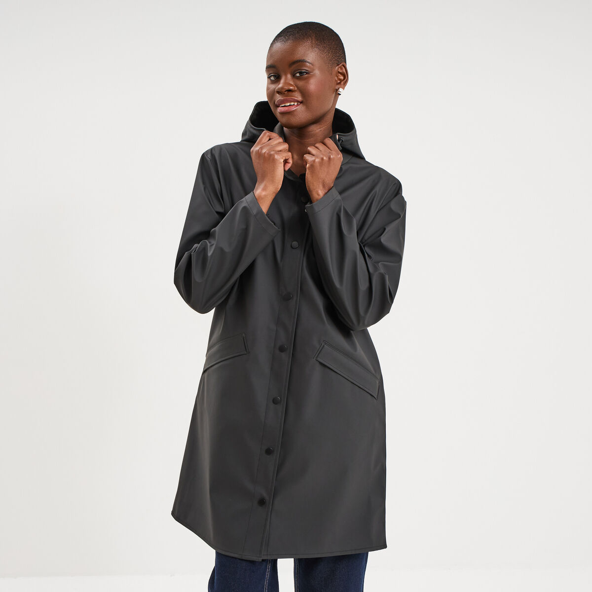 Parka imperm&eacute;able coupe-vent &agrave; capuche noir femme
