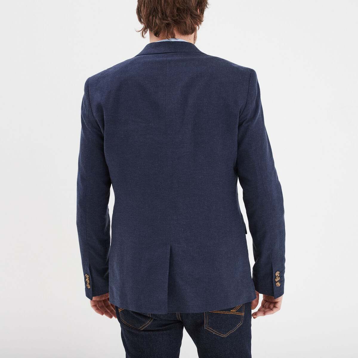 Veste blazer droite lin m&eacute;lang&eacute; bleu marine homme
