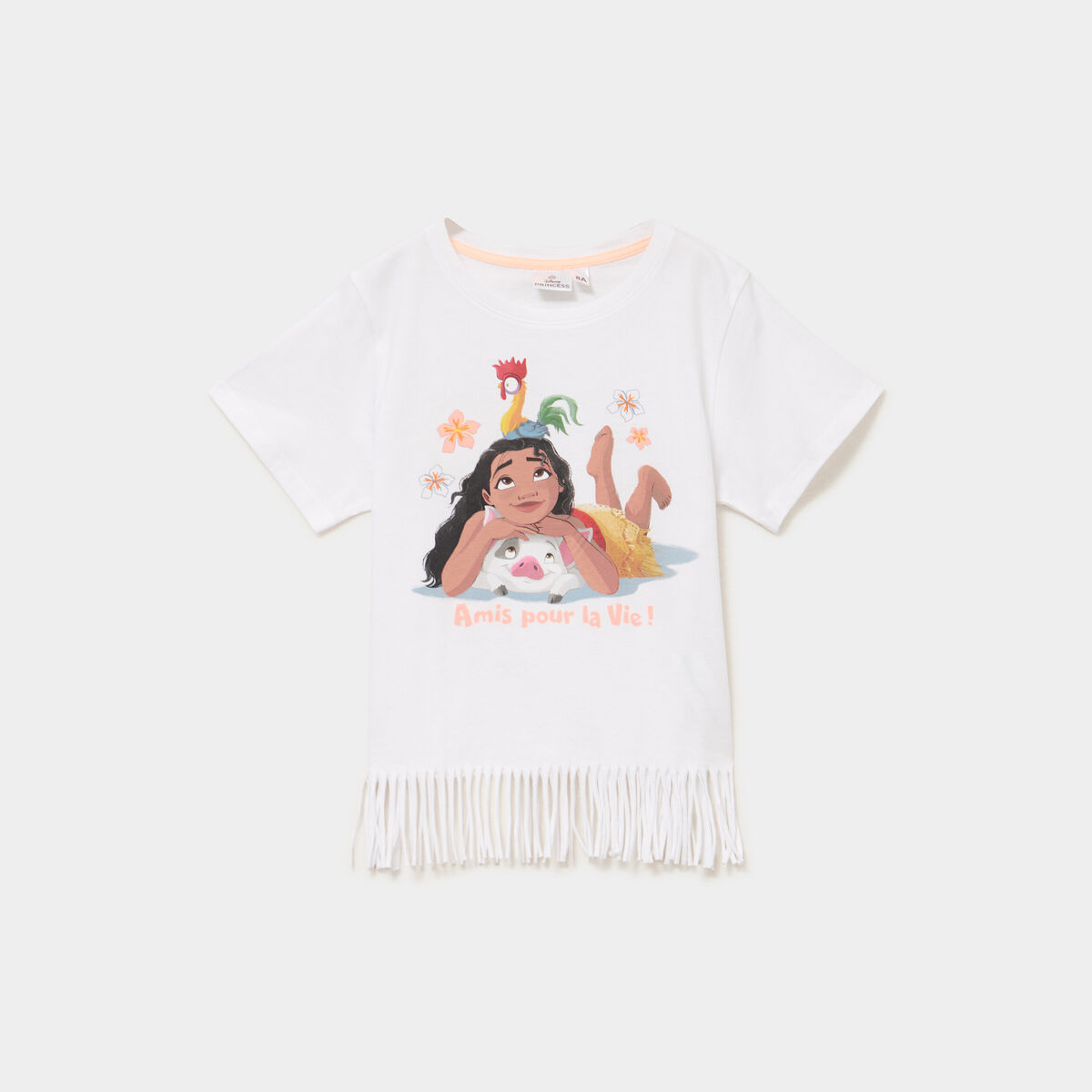 T-shirt &agrave; franges coton Vaiana blanc fille