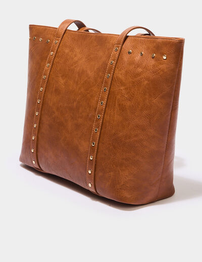 Sac cabas détails cloutés marron cognac femme