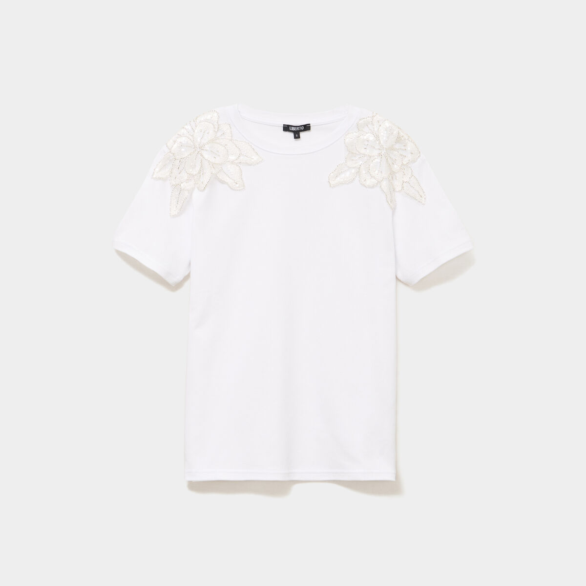 T-shirt &eacute;paules d&eacute;tails perles blanc femme