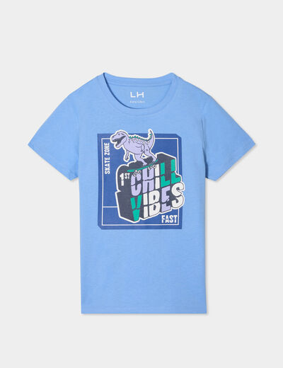 T-shirt col rond manches courtes coton bleu garçon
