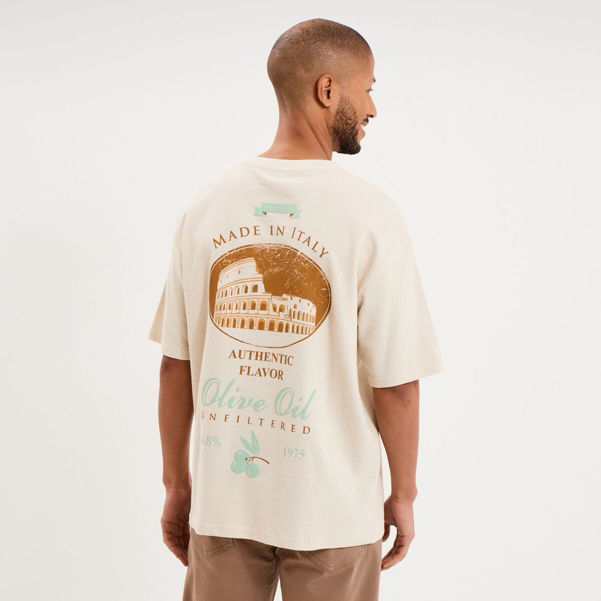 T-shirt coton &eacute;pais textur&eacute; col rond ecru homme