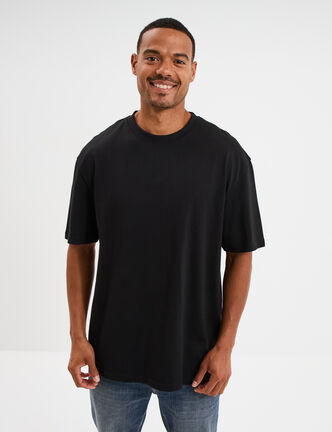 T-shirt col rond coupe relax coton &eacute;pais noir homme