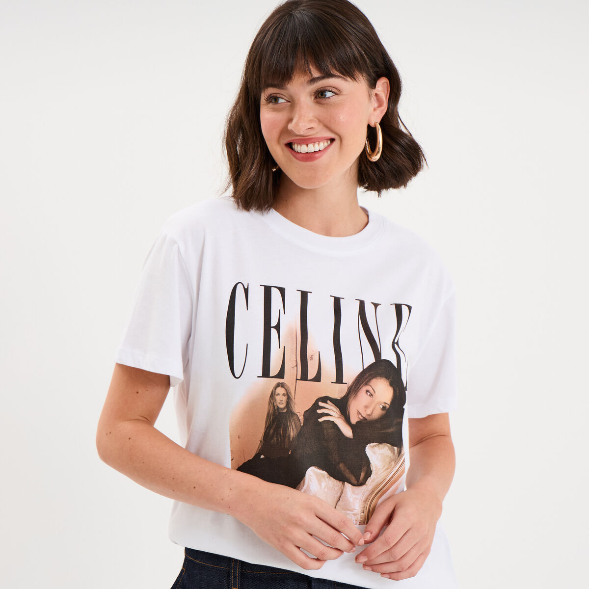 T-shirt coton C&eacute;line Dion blanc femme