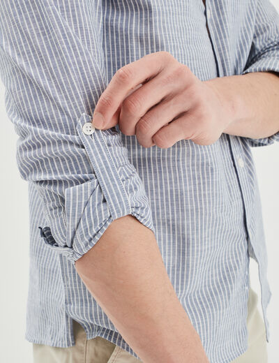 Chemise manches longues col mao coton gris clair homme