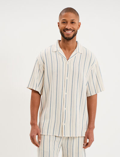 Chemise col cubain manches courtes coton bleu gris homme