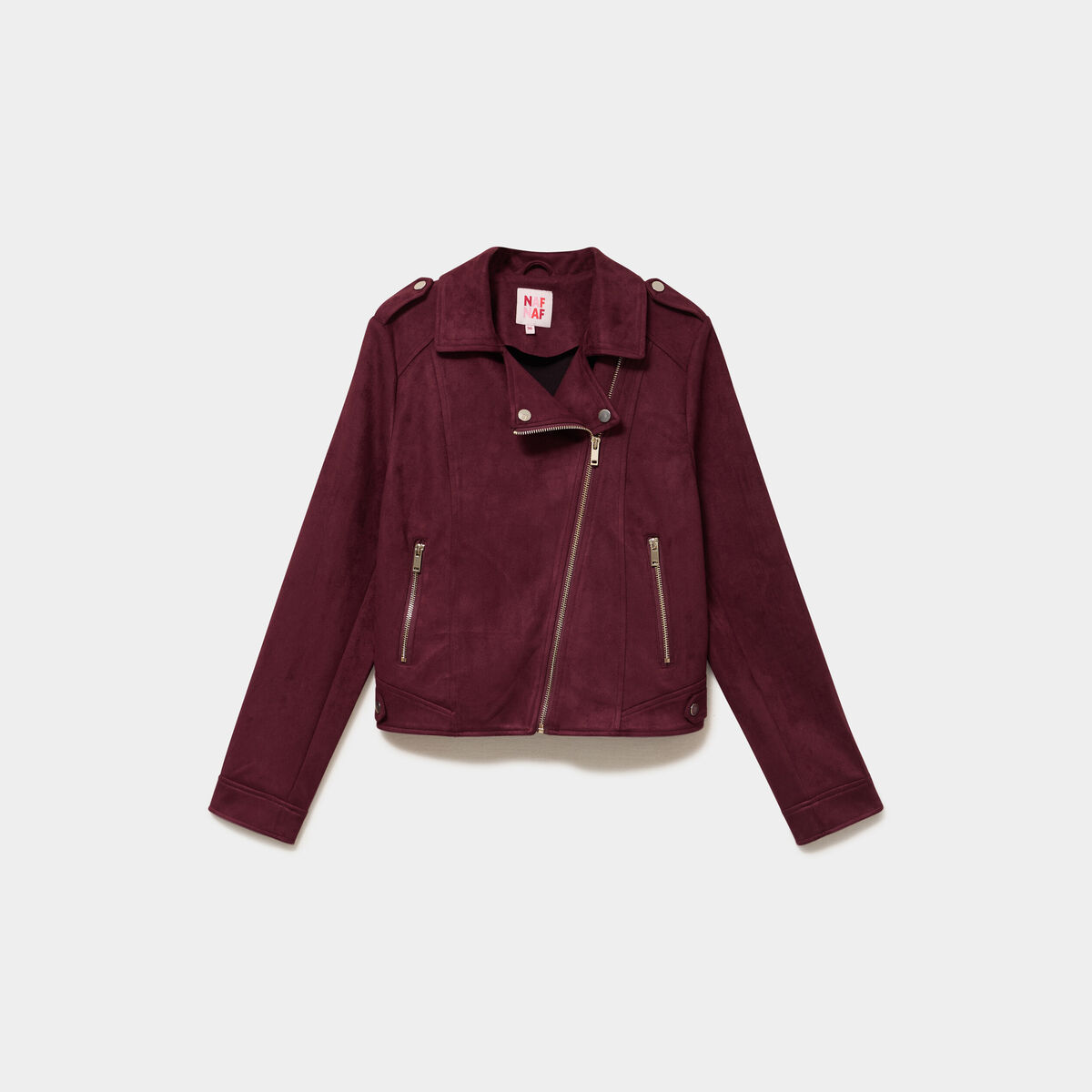 Veste biker en su&eacute;dine ajust&eacute;e violet fonc&eacute; femme