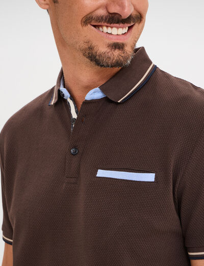 Polo manches courtes 1 poche coton marron foncé homme
