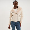 Veste col aviateur zipp&eacute;e doubl&eacute;e beige femme